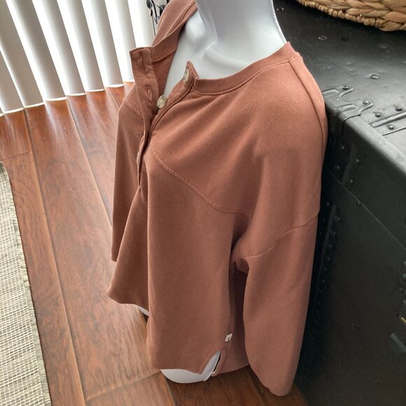 Lou & Grey Loft Cocoa Brown Soft Cotton Blend Terry Lined Pullover Buttons Large - Picture 5 of 9